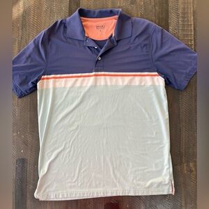 Brooks Brothers Performance Series Golf Polo Shirt Blue and Orange Stripe - L